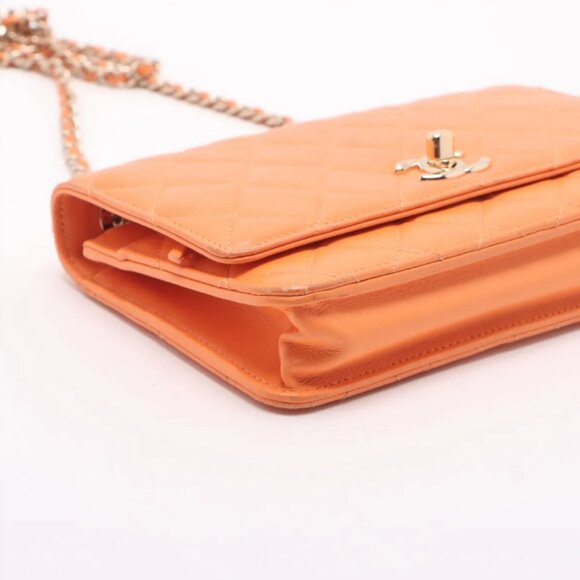 Chanel Trendy Multicolor Chanel Logo Lambskin Chain Wallet On Chain Orange - Picture 4 of 11